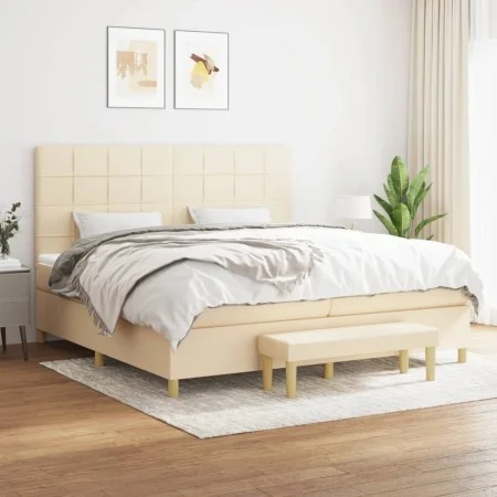 Box spring bed with cream-colored fabric mattress 200x200 cm by , Beds and slatted bases - Ref: Foro24-3137186, Price: 725,96...