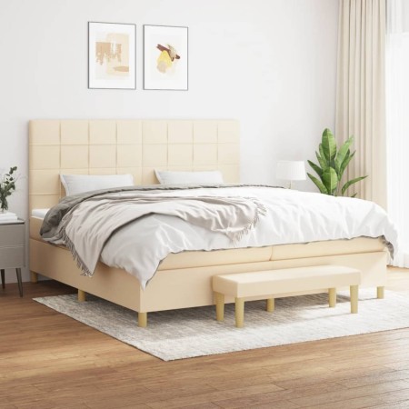 Cama box spring con colchón tela color crema 200x200 cm de , Camas y somieres - Ref: Foro24-3137186, Precio: 691,74 €, Descue...