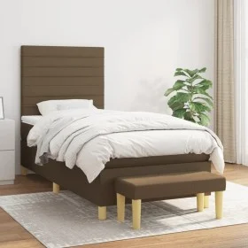 Cama box spring con colchón tela marrón oscuro 80x200 cm de , Camas y somieres - Ref: Foro24-3137192, Precio: 353,83 €, Descu...