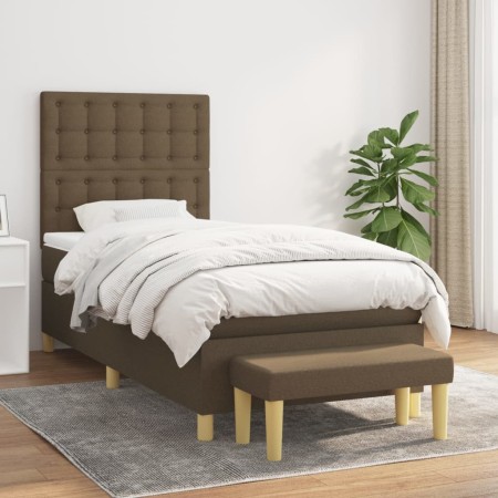 Cama box spring con colchón tela marrón oscuro 90x200 cm de , Camas y somieres - Ref: Foro24-3137448, Precio: 395,72 €, Descu...