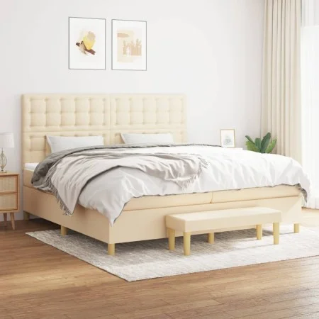 Cama box spring con colchón tela color crema 200x200 cm de , Camas y somieres - Ref: Foro24-3137506, Precio: 724,74 €, Descue...