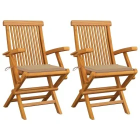 Garden chairs 2 units solid teak wood with beige cushions by , Garden chairs - Ref: Foro24-3062490, Price: 185,70 €, Discount: %