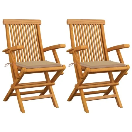 Sillas de jardín 2 uds madera maciza de teca con cojines beige de , Sillas de jardín - Ref: Foro24-3062490, Precio: 188,29 €,...