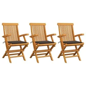 Gartenstühle 3 Stück Teakholz mit grauen Taupe-Kissen von , Gartenstühle - Ref: Foro24-3062522, Preis: 233,58 €, Rabatt: %