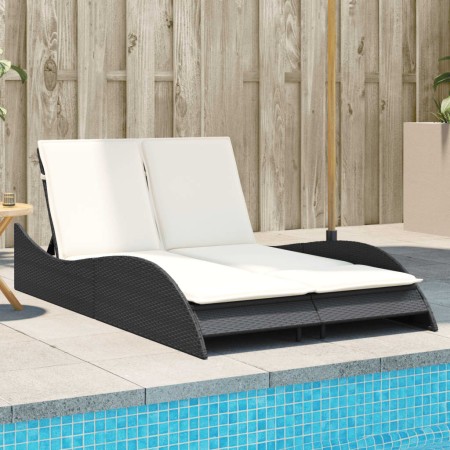 Tumbona con cojines ratán sintético negro 114x205x73 cm de , Tumbonas - Ref: Foro24-368287, Precio: 231,63 €, Descuento: %