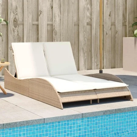 Liegestuhl mit beigen synthetischen Rattankissen 114x205x73 cm von , Liegen - Ref: Foro24-368291, Preis: 262,52 €, Rabatt: %