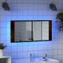 Armario de baño con espejo y luz LED roble ahumado 100x12x45 cm de , Tocadores de baño - Ref: Foro24-834959, Precio: 94,28 €,...