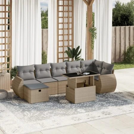 Garden sofa set with 8 pieces of synthetic beige rattan and cushions. by , Garden sets - Ref: Foro24-3275149, Price: 569,68 €...
