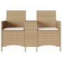 Zweier-Gartensofa mit Tisch und Kissen aus beigem PE-Rattan. von , Outdoor-Sofas - Ref: Foro24-4003888, Preis: 143,37 €, Raba...