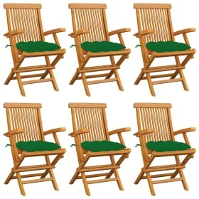 Gartenstühle 6 Stück Massivholz aus Teakholz mit grünen Kissen von , Gartenstühle - Ref: Foro24-3062561, Preis: 451,46 €, Rab...