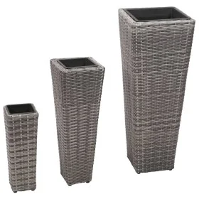 Set of 3 pieces of synthetic gray rattan flowerbeds by , Pots and planters - Ref: Foro24-45424, Price: 87,69 €, Discount: %