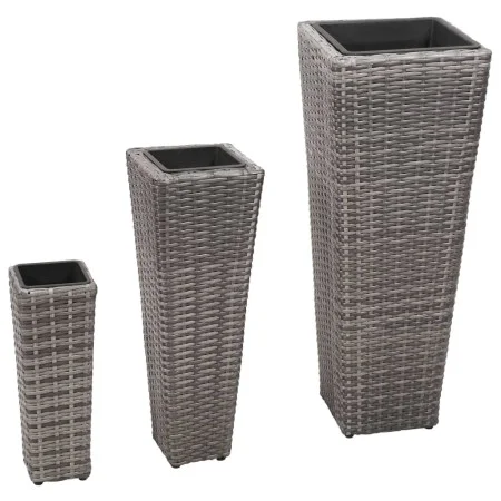 Set of 3 pieces of synthetic gray rattan flowerbeds by , Pots and planters - Ref: Foro24-45424, Price: 87,69 €, Discount: %
