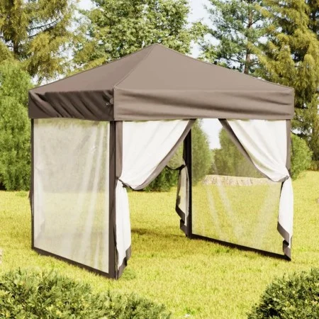 Folding party tent with taupe gray walls 2x2 m by , Tents and gazebos - Ref: Foro24-93512, Price: 107,53 €, Discount: %
