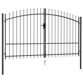 Cancel with double gate fence with black steel spikes 3x1.75 m by , garden gates - Ref: Foro24-145737, Price: 204,76 €, Disco...