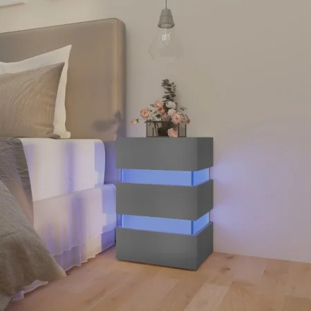 Bedside table with LED light, engineered wood, gray, 45x35x67 cm by , Nightstands - Ref: Foro24-326842, Price: 99,61 €, Disco...