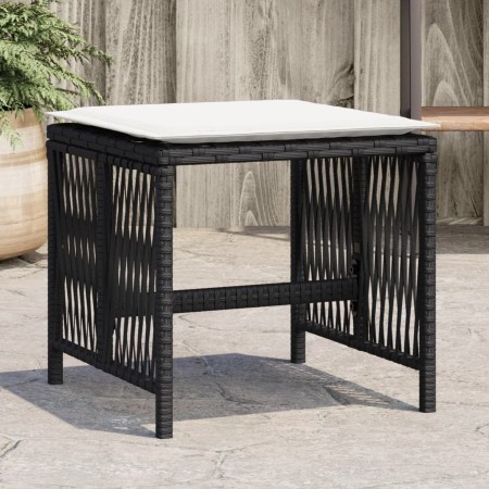Taburetes de jardín con cojines 4 uds ratán PE negro 41x41x36cm by , Outdoor ottomans - Ref: Foro24-365055, Price: 97,79 €, D...