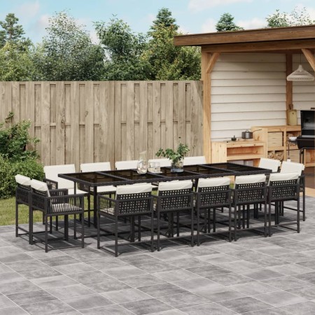Set comedor de jardín con cojines 15 pzas ratán sintético negro by , Garden sets - Ref: Foro24-3211590, Price: 830,77 €, Disc...
