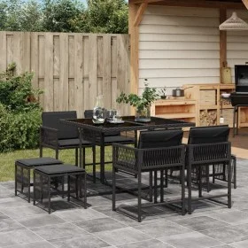 Set de comedor de jardín 9 pzas y cojines ratán sintético negro by , Garden sets - Ref: Foro24-3211495, Price: 370,14 €, Disc...