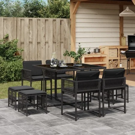 Set de comedor de jardín 9 pzas y cojines ratán sintético negro by , Garden sets - Ref: Foro24-3211495, Price: 378,17 €, Disc...