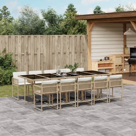 Set comedor de jardín 11 pzas con cojines ratán sintético beige by , Garden sets - Ref: Foro24-3211474, Price: 676,75 €, Disc...