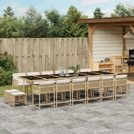 Set comedor de jardín 17 pzas con cojines ratán sintético beige by , Garden sets - Ref: Foro24-3211546, Price: 981,85 €, Disc...