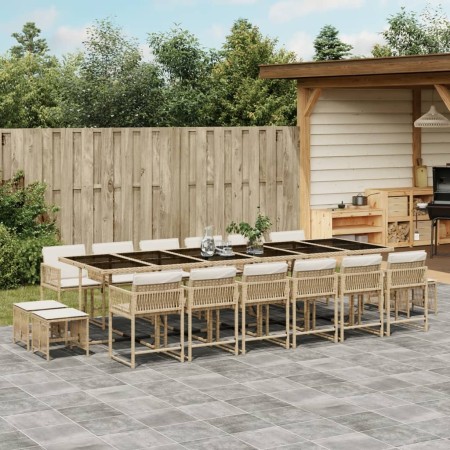 Set comedor de jardín 17 pzas con cojines ratán sintético beige by , Garden sets - Ref: Foro24-3211546, Price: 876,86 €, Disc...