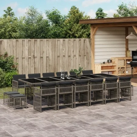 Set comedor de jardín 17 pzas y cojines ratán sintético gris by , Garden sets - Ref: Foro24-3211724, Price: 1,00 €, Discount: %