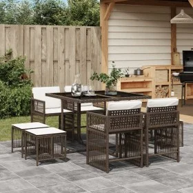 Set comedor para jardín 9 pzas y cojines ratán sintético marrón by , Garden sets - Ref: Foro24-3211677, Price: 413,83 €, Disc...