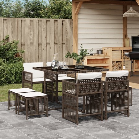 Set comedor para jardín 9 pzas y cojines ratán sintético marrón by , Garden sets - Ref: Foro24-3211677, Price: 367,36 €, Disc...