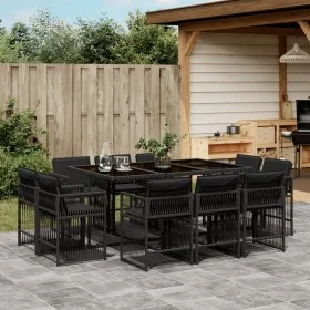 Set de comedor jardín 11 pzas con cojines ratán sintético negro by , Garden sets - Ref: Foro24-3211747, Price: 640,72 €, Disc...