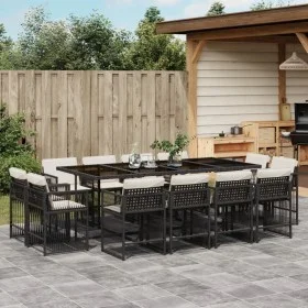 Garten-Essgruppe mit 13-teiligen Kissen aus schwarzem Kunststoff-Rattan. von , Gartensets - Ref: Foro24-3211758, Preis: 868,3...