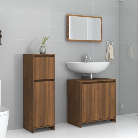 3-teiliges Badezimmermöbelset aus Eichenholz-Sperrholz in Braun. von , Badezimmermöbel - Ref: Foro24-3143933, Preis: 119,97 €...