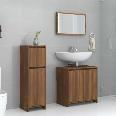 Set de muebles baño 3 pzas madera contrachapada roble marrón de , Muebles de baño - Ref: Foro24-3143933, Precio: 117,29 €, De...