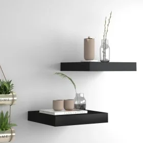Floating wall shelf 2 units black MDF 23x23.5x3.8 cm by vidaXL, Shelves and shelves - Ref: Foro24-323824, Price: 21,42 €, Dis...