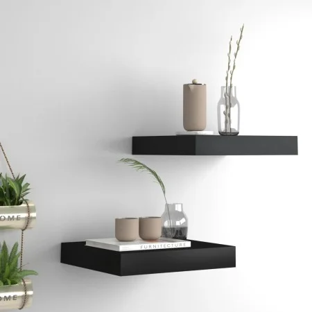 Floating wall shelf 2 units black MDF 23x23.5x3.8 cm by vidaXL, Shelves and shelves - Ref: Foro24-323824, Price: 21,42 €, Dis...
