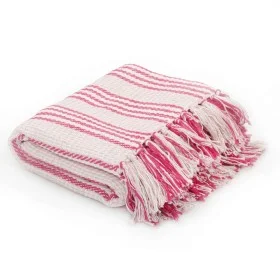 Manta a rayas de algodón rosa y blanco 220x250 cm de , Mantas - Ref: Foro24-245326, Precio: 34,28 €, Descuento: %