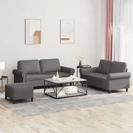 3-piece gray faux leather sofa set with cushions by , Sofas - Ref: Foro24-3202157, Price: 488,32 €, Discount: %