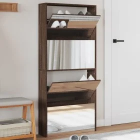 Shoe cabinet with mirror 4 levels brown oak 63x17x134 cm by , Shoe racks and shoe organizers - Ref: Foro24-3228279, Price: 17...