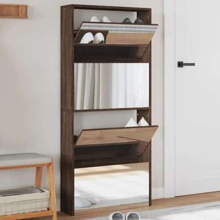 Shoe cabinet with mirror 4 levels brown oak 63x17x134 cm by , Shoe racks and shoe organizers - Ref: Foro24-3228279, Price: 17...