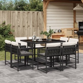 Set de comedor de jardín 9 pzas y cojines ratán sintético negro de , Conjuntos de jardín - Ref: Foro24-3211554, Precio: 414,5...