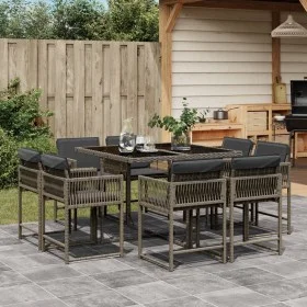 Garden dining set 9 pieces and gray synthetic rattan cushions by , Garden sets - Ref: Foro24-3211556, Price: 480,49 €, Discou...