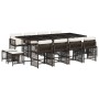 Set muebles de jardín 13 pzas y cojines ratán sintético marrón