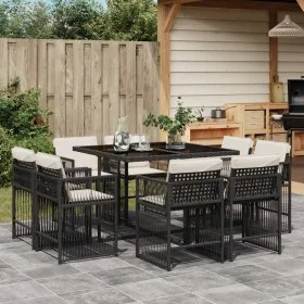 Set de comedor de jardín 9 pzas y cojines ratán sintético negro by , Garden sets - Ref: Foro24-3211734, Price: 499,83 €, Disc...