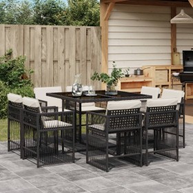 Set de comedor de jardín 9 pzas y cojines ratán sintético negro by , Garden sets - Ref: Foro24-3211734, Price: 460,54 €, Disc...