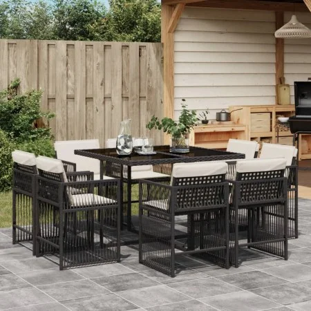 Set de comedor de jardín 9 pzas y cojines ratán sintético negro by , Garden sets - Ref: Foro24-3211734, Price: 499,83 €, Disc...