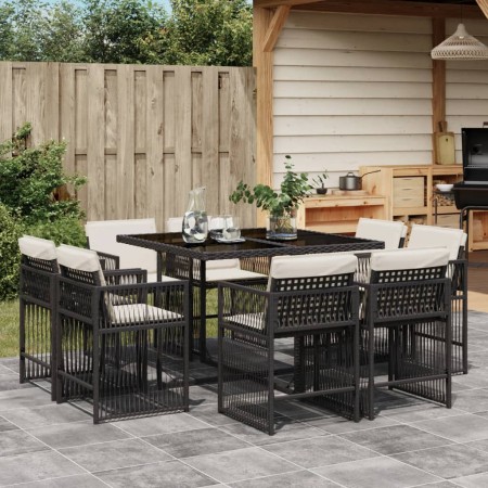 Set de comedor de jardín 9 pzas y cojines ratán sintético negro by , Garden sets - Ref: Foro24-3211734, Price: 460,54 €, Disc...