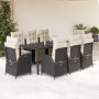 Set de comedor de jardín 9 pzas y cojines ratán sintético negro de , Conjuntos de jardín - Ref: Foro24-3213319, Precio: 1,00 €