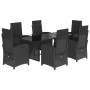 Set de comedor de jardín 7 pzas y cojines ratán sintético negro