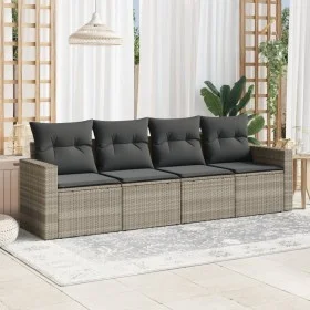 Gartensofagarnitur 4-teilig mit grauen Polstern aus synthetischem Rattan. von , Gartensets - Ref: Foro24-3218672, Preis: 268,...