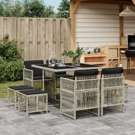 Garden dining set 9 pieces with light gray synthetic rattan cushions by , Garden sets - Ref: Foro24-3210959, Price: 407,64 €,...